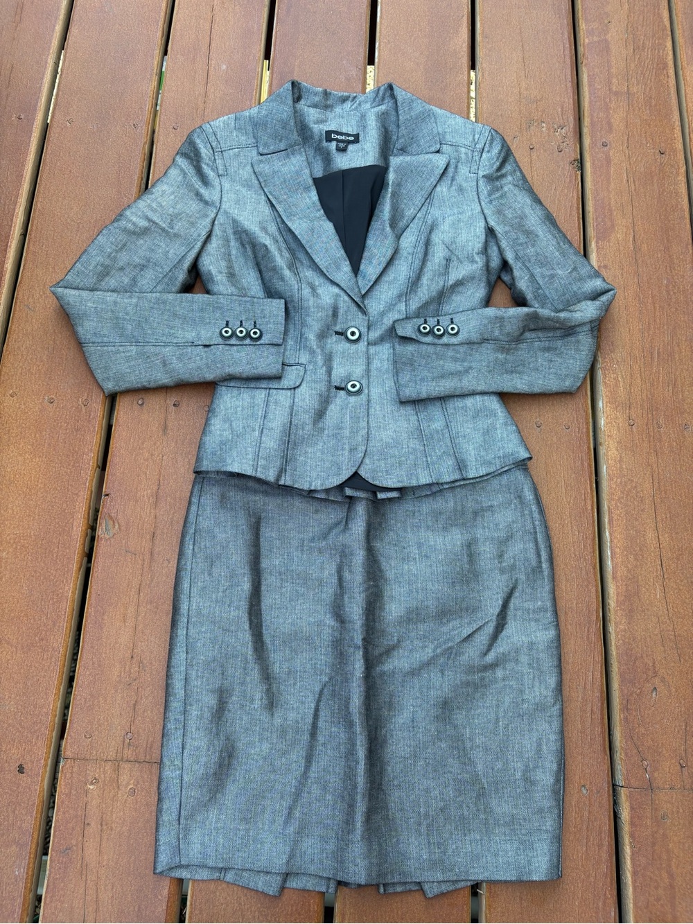 bebe Heather Gray Two-Piece Blazer & Skirt Y2K Corporate Core Office Siren